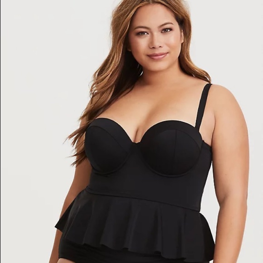 Torrid Black Push-up Peplum Midkini Bikini Top 1
